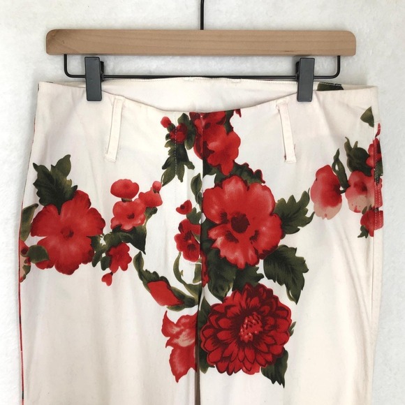 VTG NEWPORT NEWS Easy Style Flare Leg Floral Pants Women's Sz 12 White Cotton - Picture 10 of 11